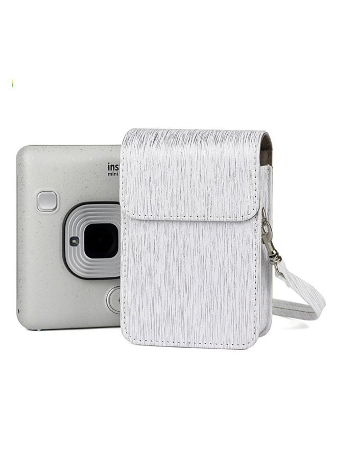 Generic Suitable For Fuji Polaroid Mini Liplay Vintage Brushed Camera Bag Artistic Fresh Protective Case PU Storage-Color:Pearlescent White (brushed)  - Image 4