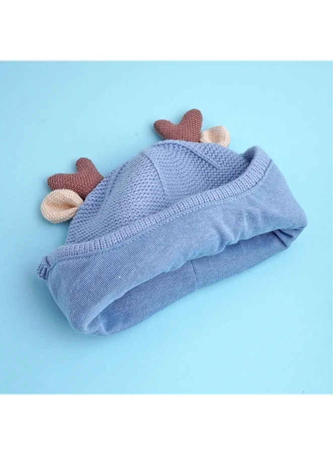 LITTLE SURPRISE BOX Blue Baby Antler Knitted Soft Woolen Winter Cap With Tie Up 6-18 Months