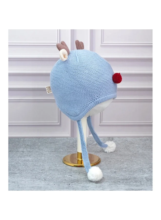 LITTLE SURPRISE BOX Blue Baby Antler Knitted Soft Woolen Winter Cap With Tie Up 6-18 Months