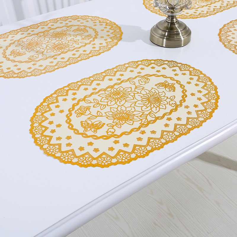 European Style Pvc Heat Insulated Western Dining Mat Household Bronzing Wash-Free Rectangular Dinner Plate Coffee Table Mat Non-Slip Dining Mat - Image 1