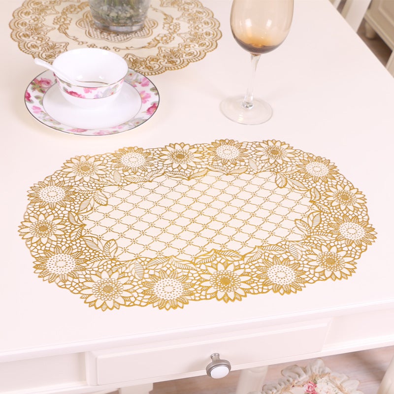 European Style Pvc Heat Insulated Western Dining Mat Household Bronzing Wash-Free Rectangular Dinner Plate Coffee Table Mat Non-Slip Dining Mat - Image 2