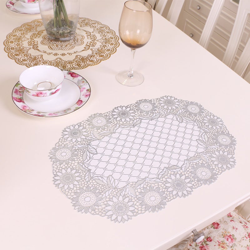 European Style Pvc Heat Insulated Western Dining Mat Household Bronzing Wash-Free Rectangular Dinner Plate Coffee Table Mat Non-Slip Dining Mat - Image 3
