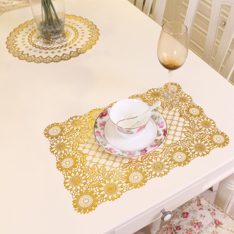 European Style Pvc Heat Insulated Western Dining Mat Household Bronzing Wash-Free Rectangular Dinner Plate Coffee Table Mat Non-Slip Dining Mat - Image 5