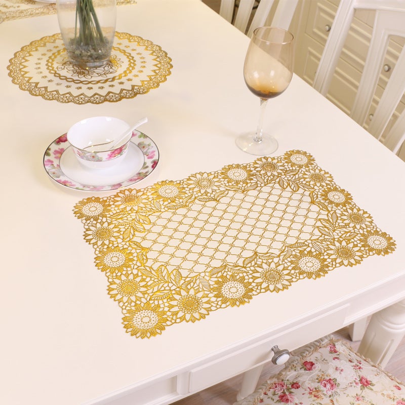European Style Pvc Heat Insulated Western Dining Mat Household Bronzing Wash-Free Rectangular Dinner Plate Coffee Table Mat Non-Slip Dining Mat - Image 4