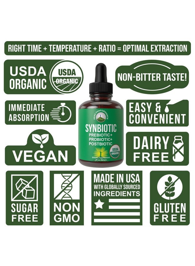 Peak Performance Organic Synbiotic = Prebiotics + Probiotics + Postbiotics 3-in-1 Supplement for Women, Men, & Kids. Pre, Pro, & Post Biotics Liquid Drops for Gut + Microbiome Balance. Made in USA, Vegan, Zero Sugar - Image 3