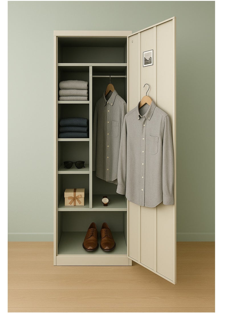 KARNAK One Door Lockable Steel Cabinet with Left Side Shelves Storage and Right Side Clothes Hanger  - Image 1