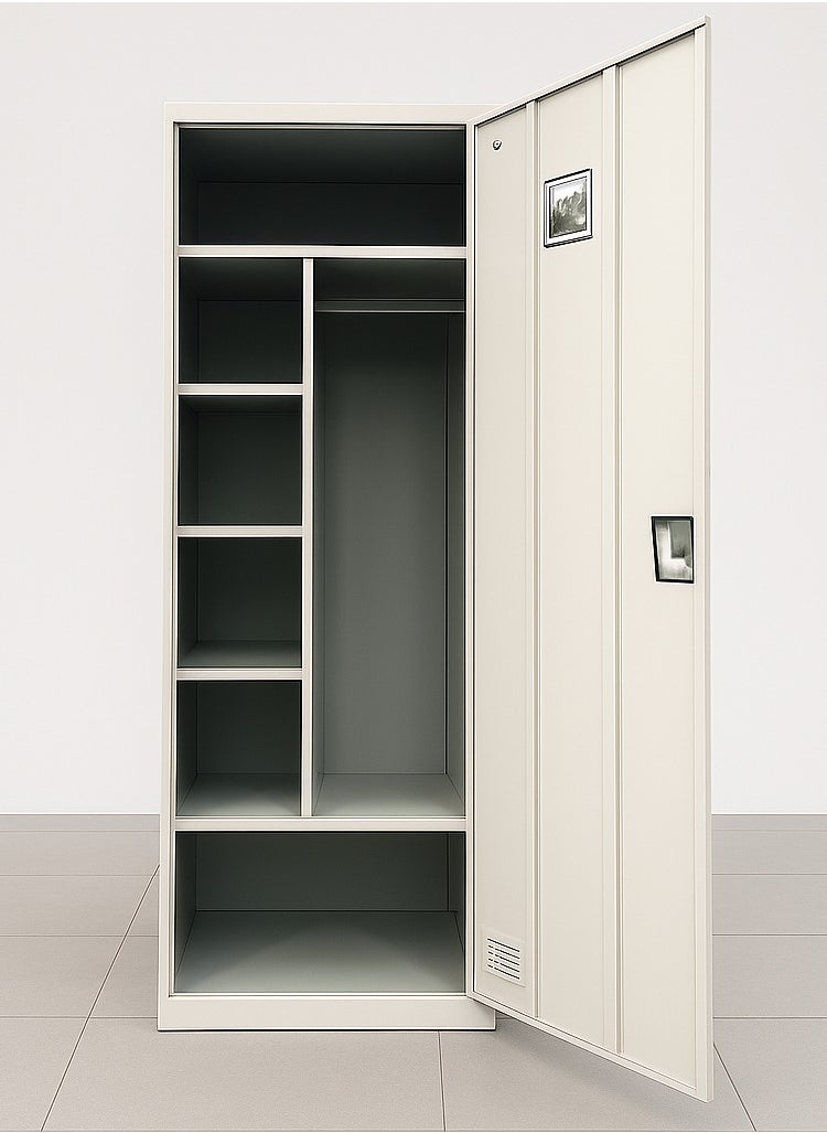 KARNAK One Door Lockable Steel Cabinet with Left Side Shelves Storage and Right Side Clothes Hanger  - Image 4