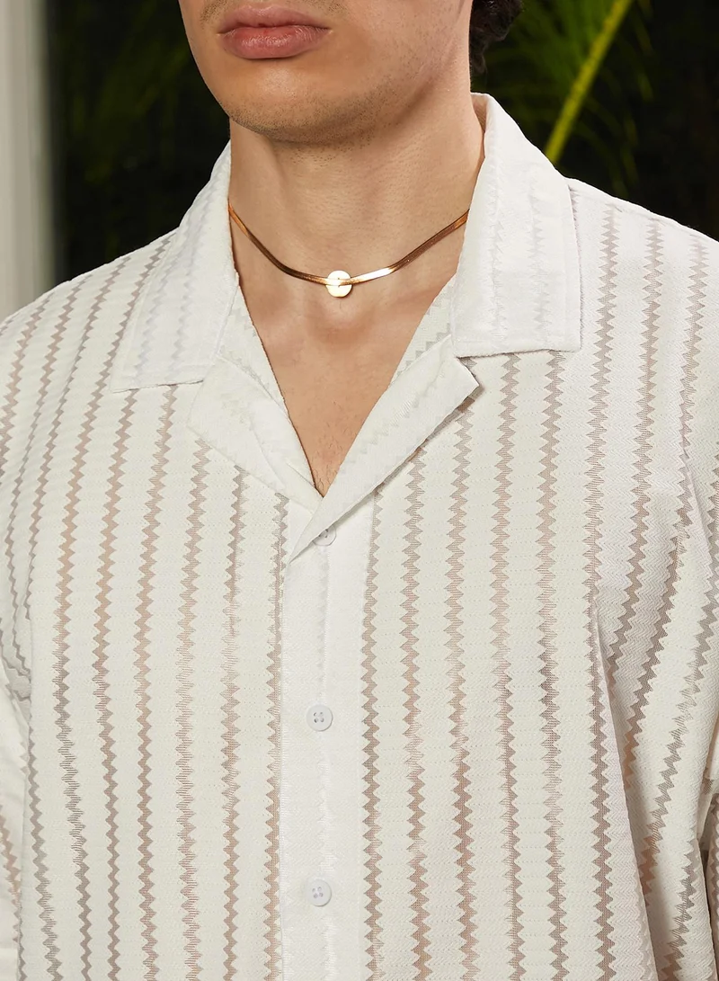 CAHOOT  Men's Cream White Zig-Zag Sheer Shirt for Men | Best Price UAE