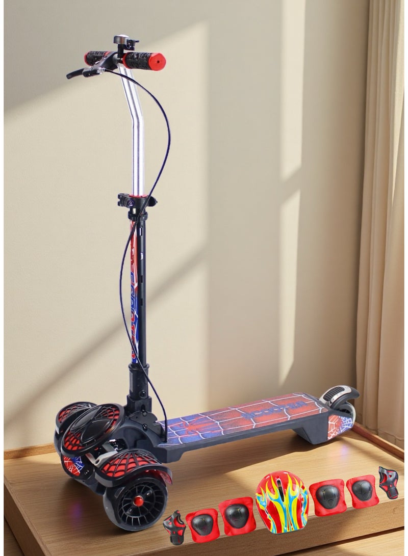 EASY FUTURE Kids Kick Scooter: Foldable Design, Height-Adjustable Handle, LED Wheels, Rear Brake, Handle Brake & Music for Ages 3-8 Including Full Protective Gear Set - Image 1