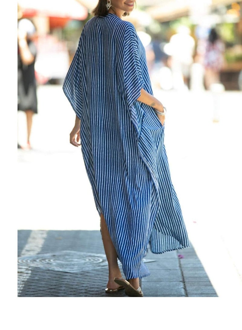 Maxi Bohemian Dress, Kimono, Beach Coverup, Women's Long Clothes, for Evening Wear, Summer Wear, Lounging at Home or Even as Sleepwear Amazing Gift for Ladies, One Size Fits Most (Blue) - Image 2
