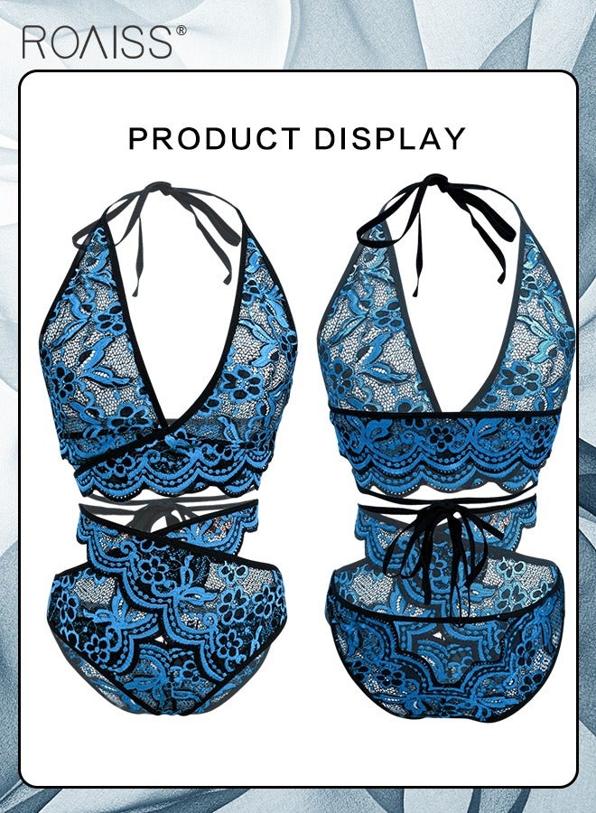 roaiss Women's Fashion Bra Suit Lace Splice Underwear Combination Removable Bra Cushion Bra Adjustable Shoulder Strap  Underwear Set - Image 1