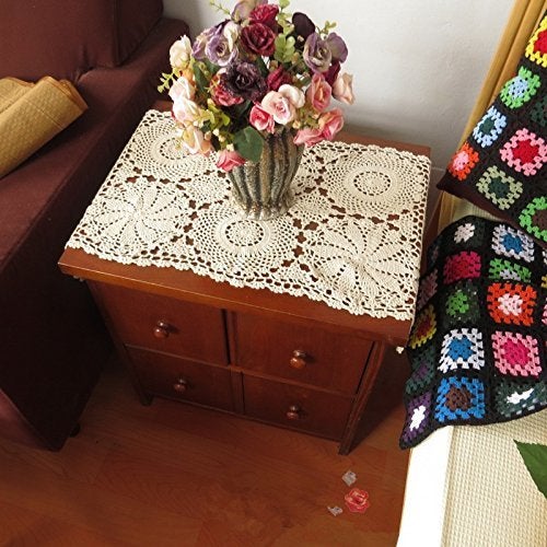 Abreeze Rustic Floral Table Runner Hand Crochet Table Placemats Beige Cotton Table Doilies Runners  2Pc 15.7 Inchx31.5Inch - Image 2