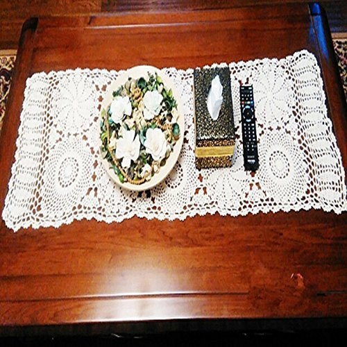 Abreeze Rustic Floral Table Runner Hand Crochet Table Placemats Beige Cotton Table Doilies Runners  2Pc 15.7 Inchx31.5Inch - Image 4