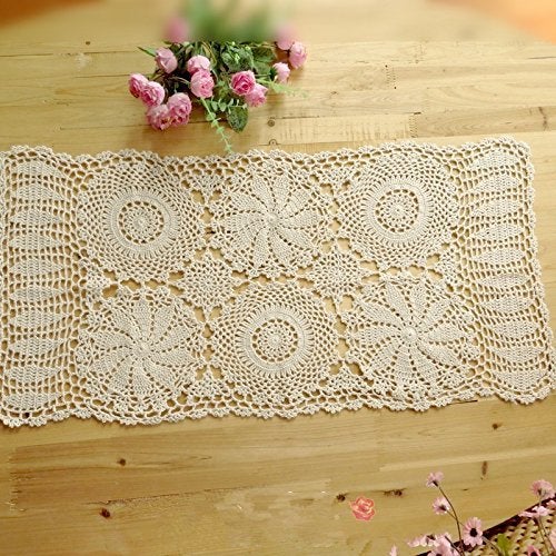 Abreeze Rustic Floral Table Runner Hand Crochet Table Placemats Beige Cotton Table Doilies Runners  2Pc 15.7 Inchx31.5Inch - Image 3
