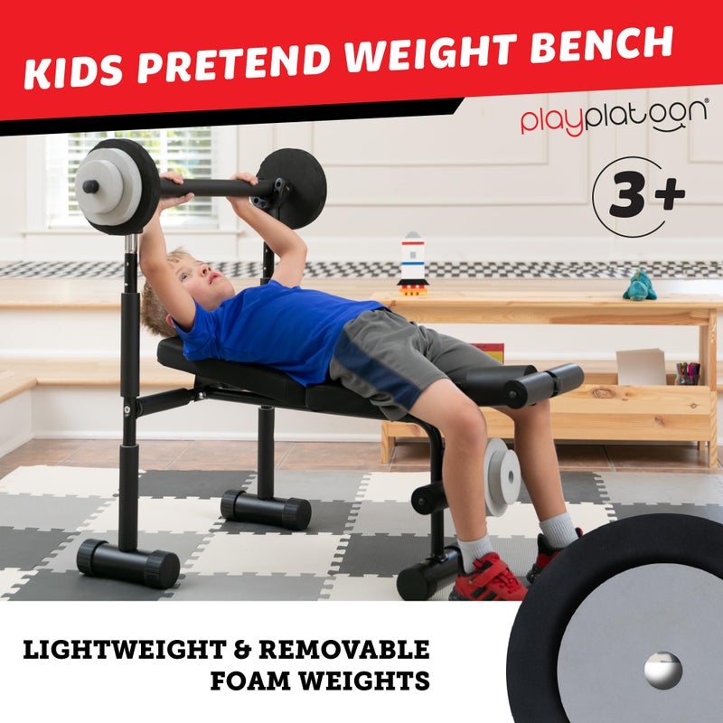 Play Platoon Kids Weight Bench Set - Kids Gym Equipment for Home - Bench Press Weight Sets for Boys - Toddler Gym Set Workout and Exercise Equipment - Ages 3+ - Image 3