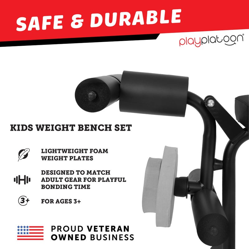 Play Platoon Kids Weight Bench Set - Kids Gym Equipment for Home - Bench Press Weight Sets for Boys - Toddler Gym Set Workout and Exercise Equipment - Ages 3+ - Image 5