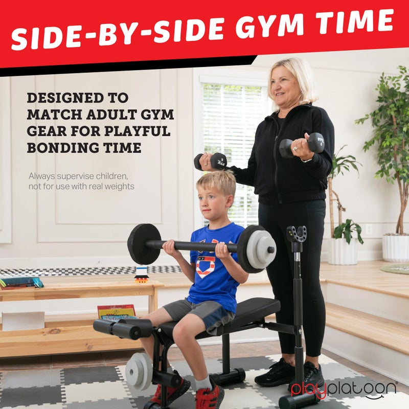 Play Platoon Kids Weight Bench Set - Kids Gym Equipment for Home - Bench Press Weight Sets for Boys - Toddler Gym Set Workout and Exercise Equipment - Ages 3+ - Image 4
