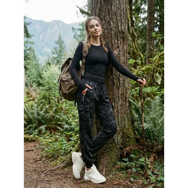 Cargo joggers for hiking and athletic wear, lightweight quick-dry polyester blend, olive green, with functional pockets and stretch comfort - Image 4