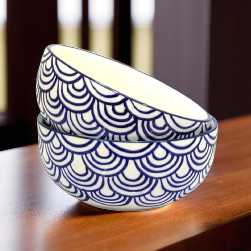 KITTENS Blue Wave Ceramic Bowls Serving Bowl 350 ML Microwave Safe Dishwasher Safe Bowl for SoupBowl for PastaCereal BowlMagi BowlDessert BowlBreakfast Bowl Set of 2 - Image 2