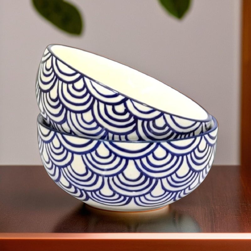 KITTENS Blue Wave Ceramic Bowls Serving Bowl 350 ML Microwave Safe Dishwasher Safe Bowl for SoupBowl for PastaCereal BowlMagi BowlDessert BowlBreakfast Bowl Set of 2 - Image 4