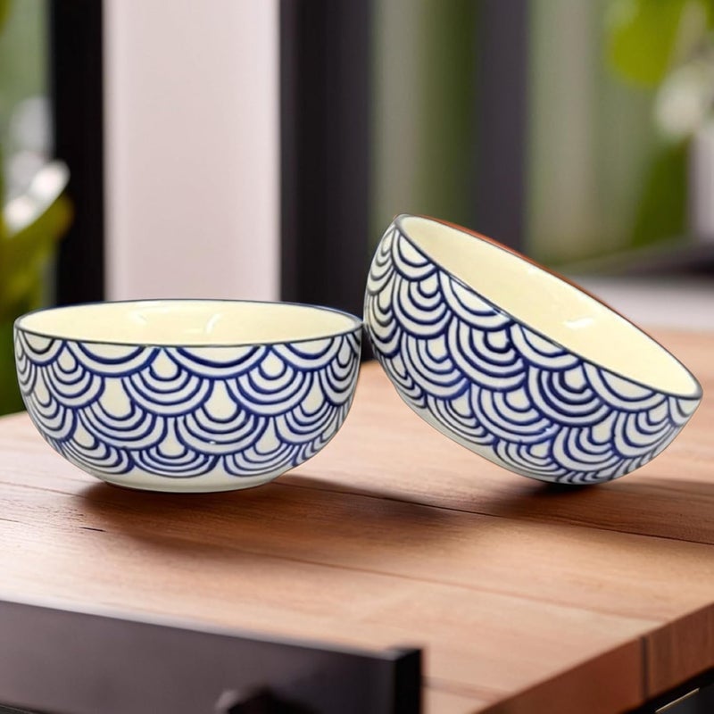 KITTENS Blue Wave Ceramic Bowls Serving Bowl 350 ML Microwave Safe Dishwasher Safe Bowl for SoupBowl for PastaCereal BowlMagi BowlDessert BowlBreakfast Bowl Set of 2 - Image 1