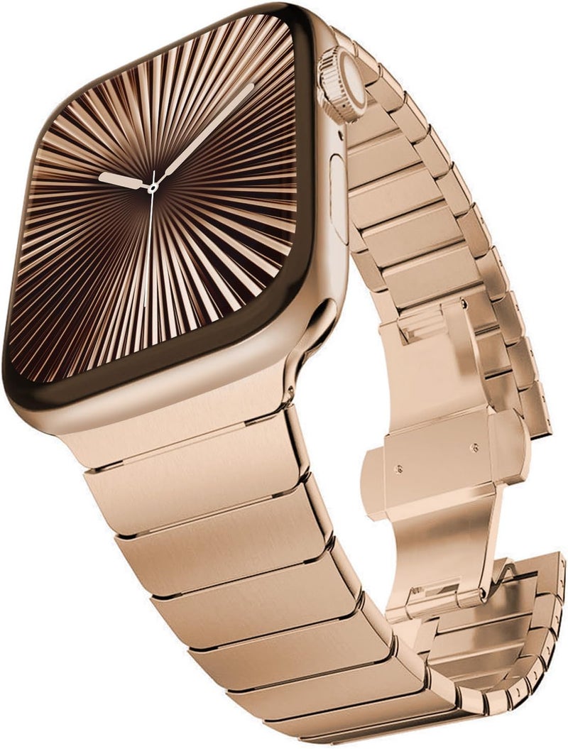 سوار من الفولاذ المقاوم للصدأ من CHANCHY لساعة Apple Watch Ultra بمقاسات 49 مم و45 مم و44 مم و42 مم و38 مم و40 مم و41 مم، حزام معدني مع مشبك قابل للطي ��ساعة Apple Watch Series 8 و7 و6 و5 و4 و3 و2 و1 للرجال (أسود، 49 مم و45 مم و44 مم و42 مم) - Image 1