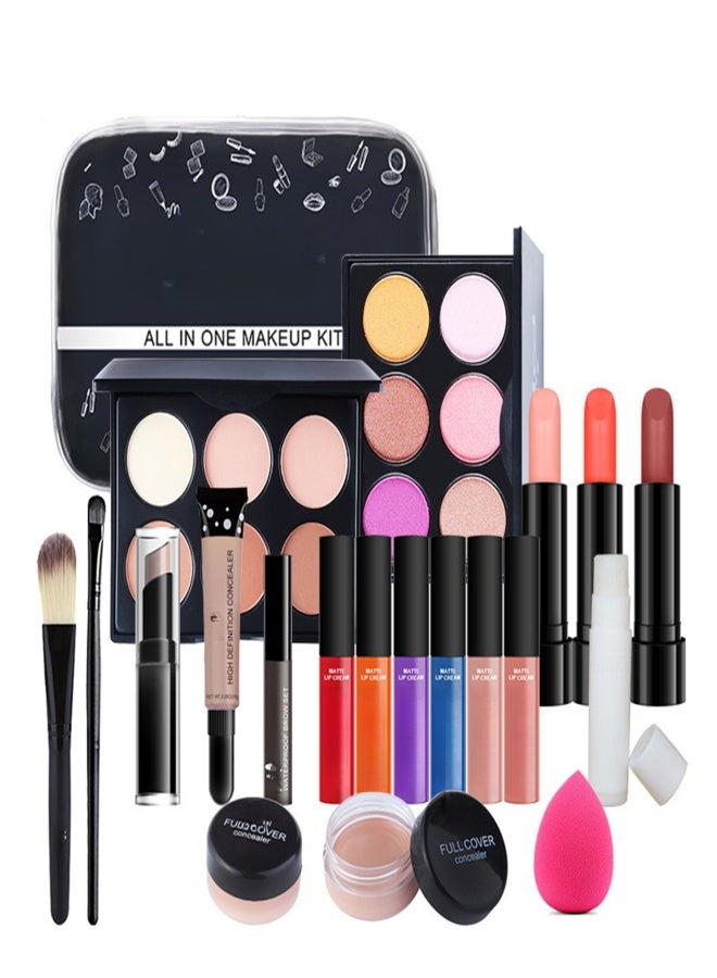Makeup Set Cosmetic Set with Makeup Bag for Beginner Concealer Cream Powder Palette Eyeshadow Palette Lipstick Lip Gloss Makeup Brush Set Eyebrow Pencil
