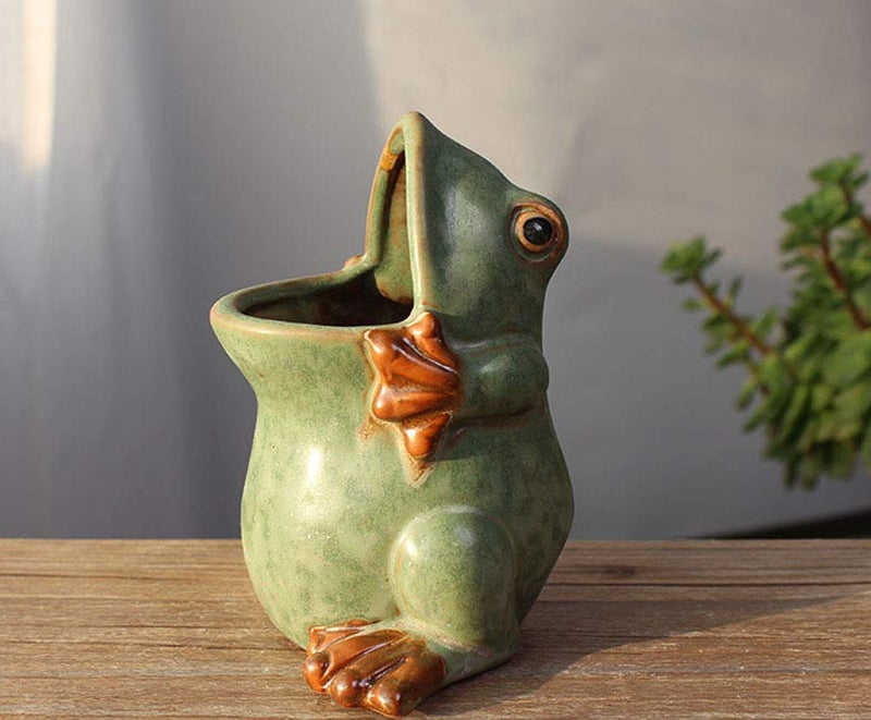 MONMOB Ceramic Frog Shaped Plant Pot Bonsai Flower Pot ucculent Planter Multipurpose Pot Garden Outdoor Decor Outdoor Planter Plants Patio Balcony Yard Lawn Ornament Gifts for Women(4.3") - Image 3