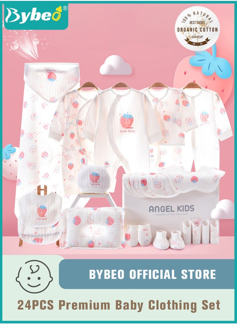 Bybeo - 24PCS Newborn Baby Gift Set, Newborn Layette Gift Set for Boys and Girls, Babies Essential Clothes Accessories with Baby Blanket, 100% Premium Cotton,  for Spring Summer Autumn Winter Four Seasons - Image 1
