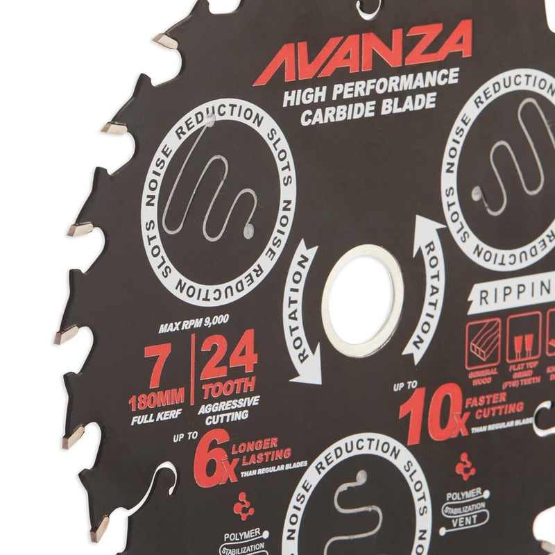 AVANZA Full-Kerf TCT Saw Blade 7 X 24. Best suited for ripping woods and framing purposes. SUPER FAST! DuraShield™ coated and Anti-Vibration Technology in-built. - Image 4