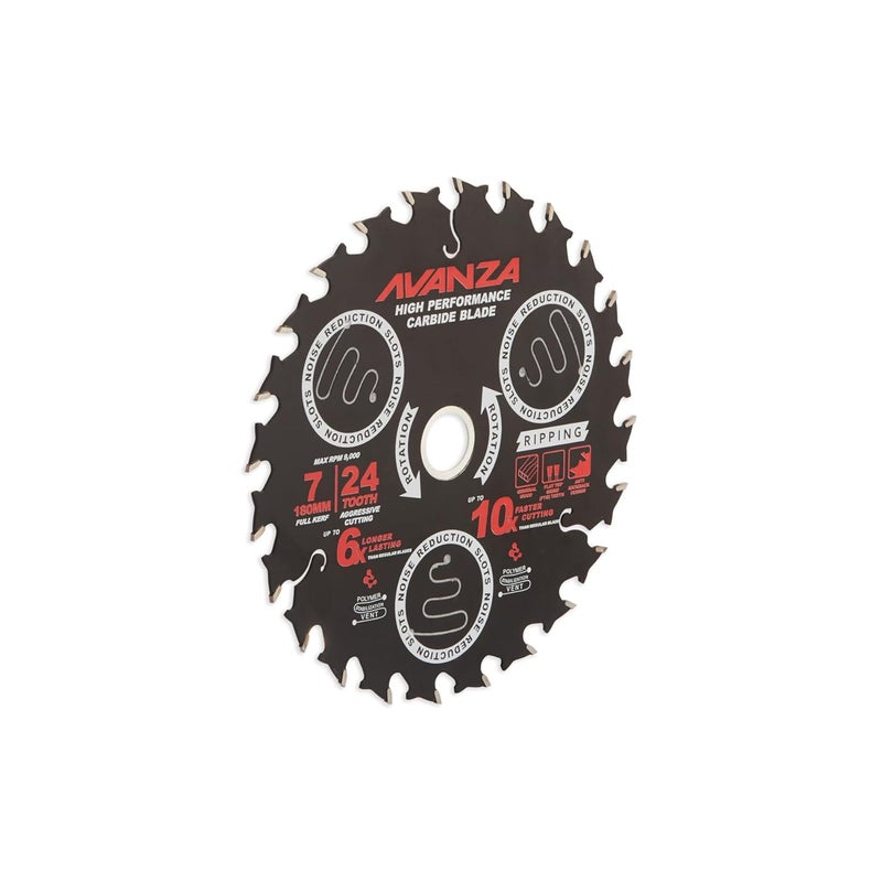 AVANZA Full-Kerf TCT Saw Blade 7 X 24. Best suited for ripping woods and framing purposes. SUPER FAST! DuraShield™ coated and Anti-Vibration Technology in-built. - Image 3