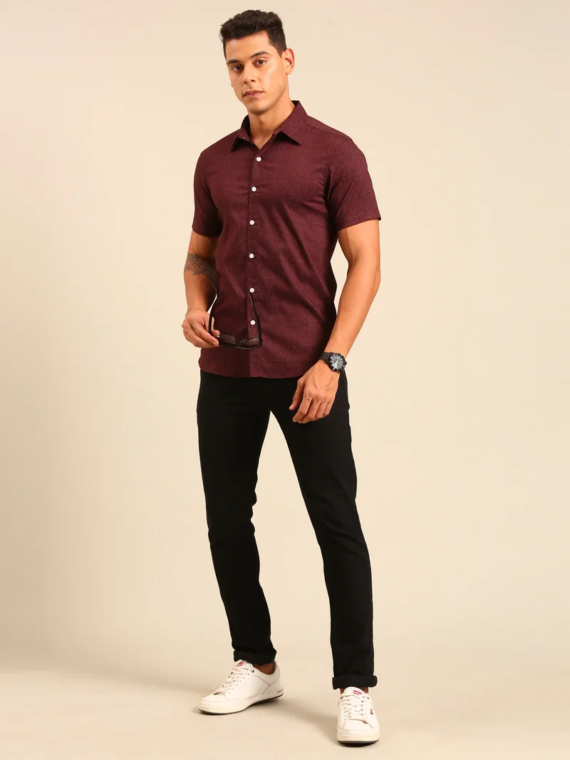 Joven  Maroon Printed Cotton Shirt for Men for Men | Best Price UAE