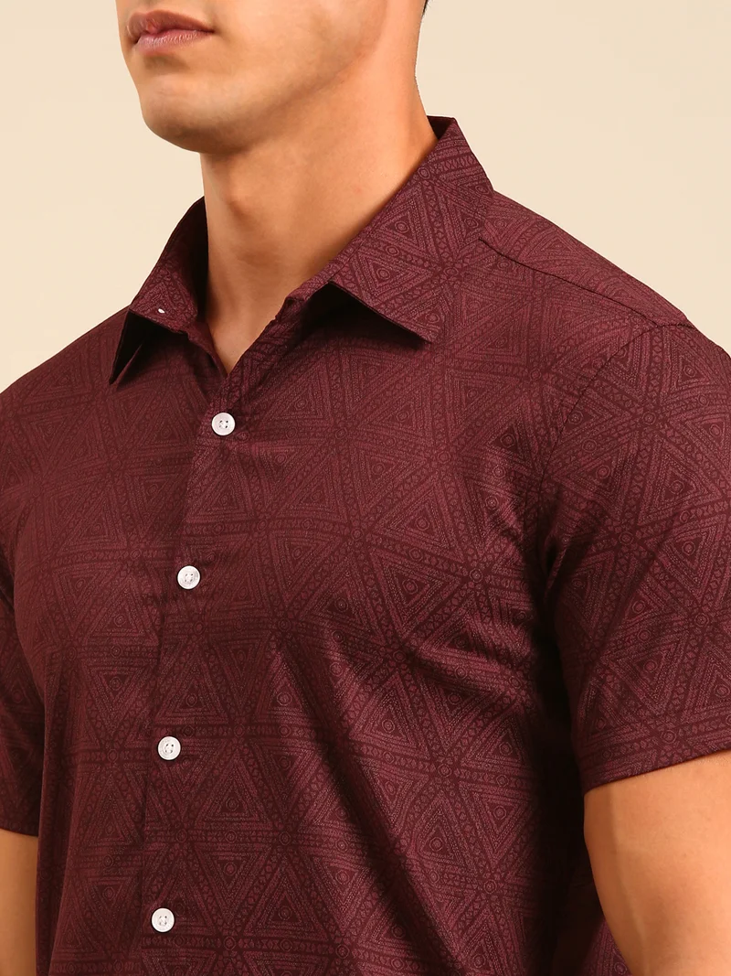 Joven  Maroon Printed Cotton Shirt for Men for Men | Best Price UAE
