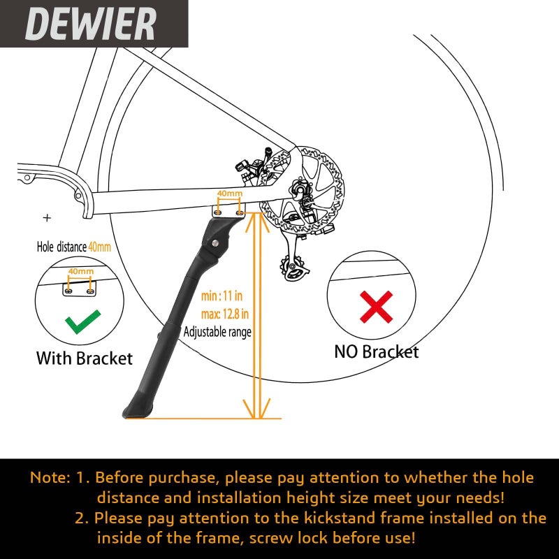 Dewier Bike Kickstand,Rear Kick Stand Aluminum Adjustable for 26-29 inch Adult Bikes,Electric Bike Kick Stand Heavy Duty Mountain Bike Trek EBike Kick Stand (40mm) Bike Storage - Image 3