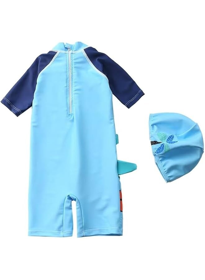 Boys One Piece Swimsuit Toddler Swimwear Rash Guard Suits Short Sleeve Zipper Bathing Suit Beach with Hat Dinosaur Swimsuit Set  - Image 2