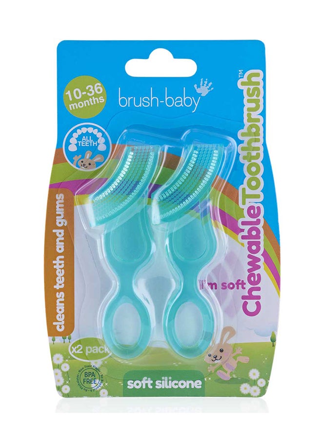 brush-baby فرشاة أسنان ناعمة قابلة للمضغ للأطفال والرضع | المرحلة 2 الأسنان الأولى - التسنين | مناسبة من 10-36 شهرًا | تنظف برفق أسنان الأطفال وتخفف من آلام اللثة | لون أزرق، عبوة من 2 - Image 1