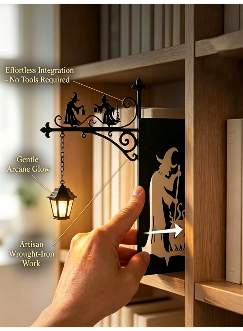 فانوس رف كتب مزخرف بتصميم ساحرة، مصباح LED كهرماني دافئ لزاوية الكتب - Image 4