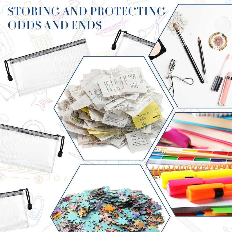 Sherr 120 Pcs Mesh Zipper Pouch Bulk Small Pencil Bags Waterproof Mesh Bags with Zipper PVC Document Pouch Multipurpose Document Bill File Bags for School Office Travel (White and Black) - Image 5