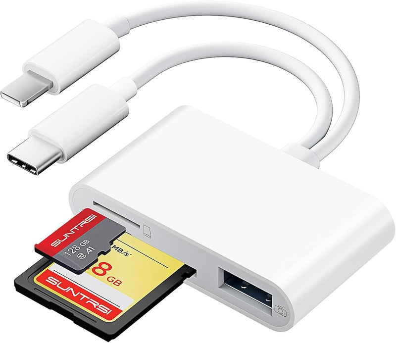 SUNTRSI SD Card Reader for iPhone iPad Camera with USB C, Dual Card Slot USB 3.0 Memory Card Reader Supports SD/TF Card Trail Camera Viewer SD Card Adapter Portable Micro SD Card Reader No App Plug and Play - Image 1