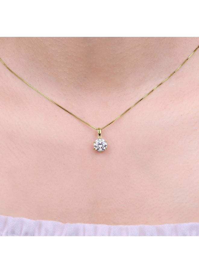 JewelryPalace - Round 8Mm 2Ct Moissanite Solitaire Pendant Necklace For Women Classic Simulated Diamond 925 Sterling Silver 14K Yellow Gold Plated Necklaces For Her Vvs Df 18 Inch Box Chain - Image 1