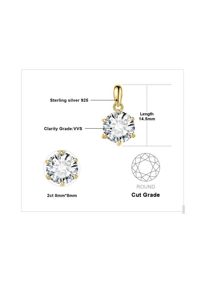 JewelryPalace - Round 8Mm 2Ct Moissanite Solitaire Pendant Necklace For Women Classic Simulated Diamond 925 Sterling Silver 14K Yellow Gold Plated Necklaces For Her Vvs Df 18 Inch Box Chain - Image 1