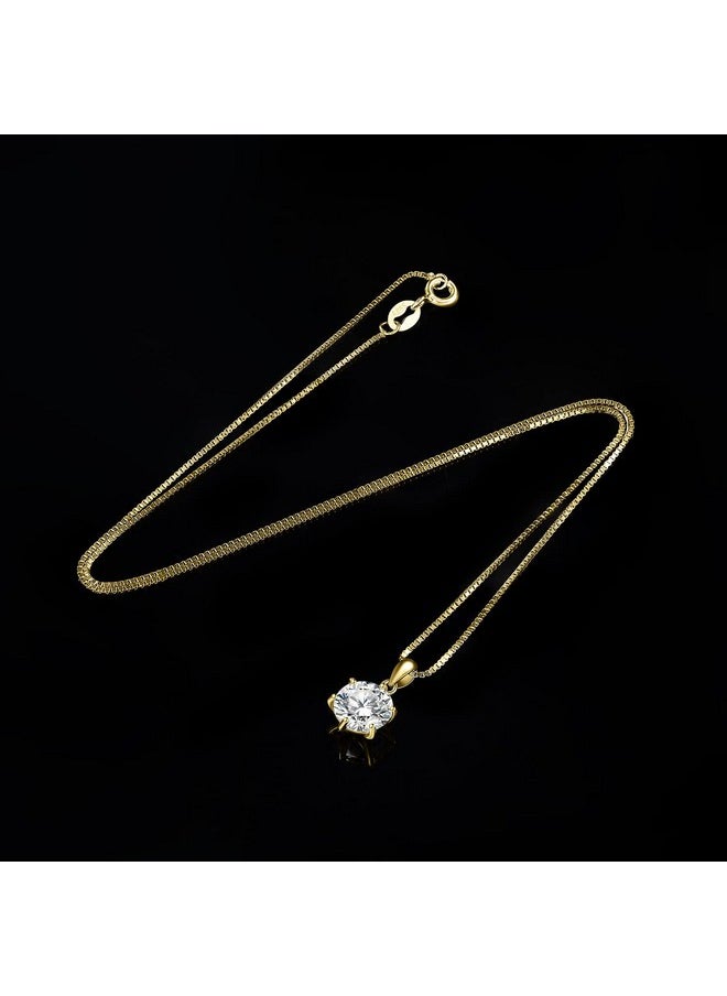 JewelryPalace - Round 8Mm 2Ct Moissanite Solitaire Pendant Necklace For Women Classic Simulated Diamond 925 Sterling Silver 14K Yellow Gold Plated Necklaces For Her Vvs Df 18 Inch Box Chain - Image 1