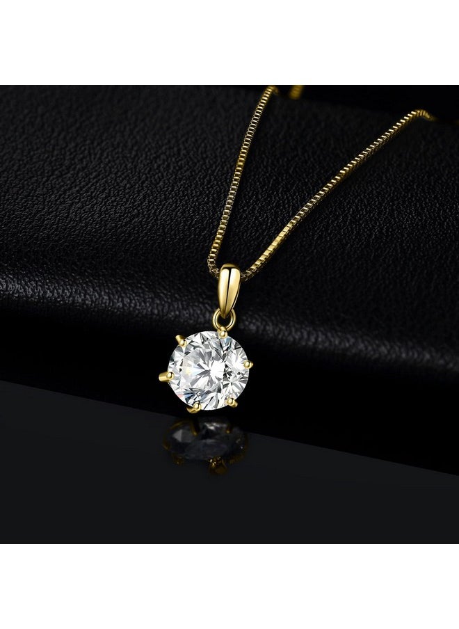 JewelryPalace - Round 8Mm 2Ct Moissanite Solitaire Pendant Necklace For Women Classic Simulated Diamond 925 Sterling Silver 14K Yellow Gold Plated Necklaces For Her Vvs Df 18 Inch Box Chain - Image 1