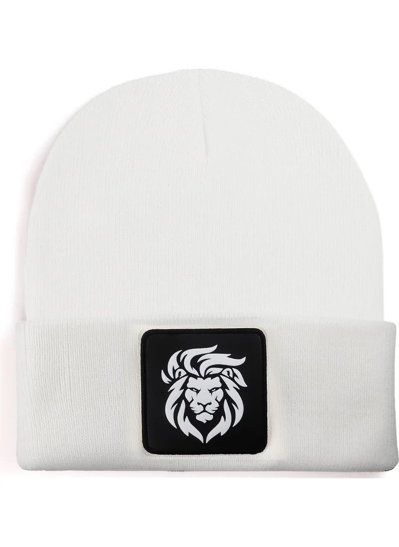 Black Börk Blackbörk V1 Acrylic Lion - Unisex White Beanie with 9 Code Logo