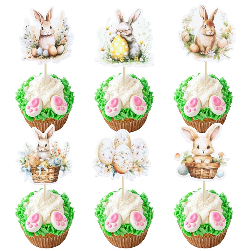 Ephlyn 36 Pcs Cupcake Toppers - Happy Easter & Spring Birthday Cake Decorations - Image 2
