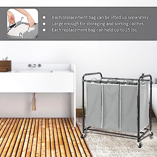 Jhua 3 Bag Laundry Sorter Replacement Bags with 6 Handles, Jhua 3 Pack Large Hamper Cart Removable Replacement Bags, 600D Laundry Hamper Liner Laundry Storage Organizer, 14.9x9.0x21.7in - Image 4