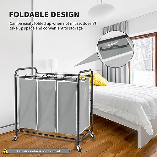 Jhua 3 Bag Laundry Sorter Replacement Bags with 6 Handles, Jhua 3 Pack Large Hamper Cart Removable Replacement Bags, 600D Laundry Hamper Liner Laundry Storage Organizer, 14.9x9.0x21.7in - Image 5