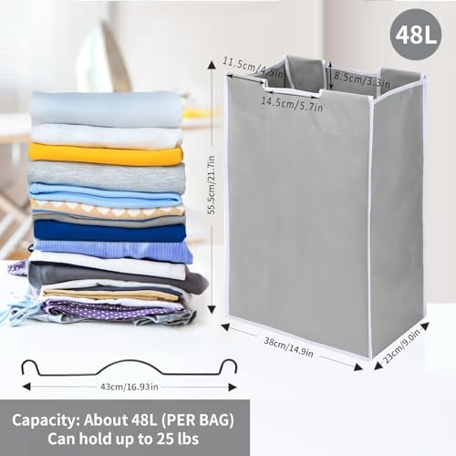 Jhua 3 Bag Laundry Sorter Replacement Bags with 6 Handles, Jhua 3 Pack Large Hamper Cart Removable Replacement Bags, 600D Laundry Hamper Liner Laundry Storage Organizer, 14.9x9.0x21.7in - Image 2