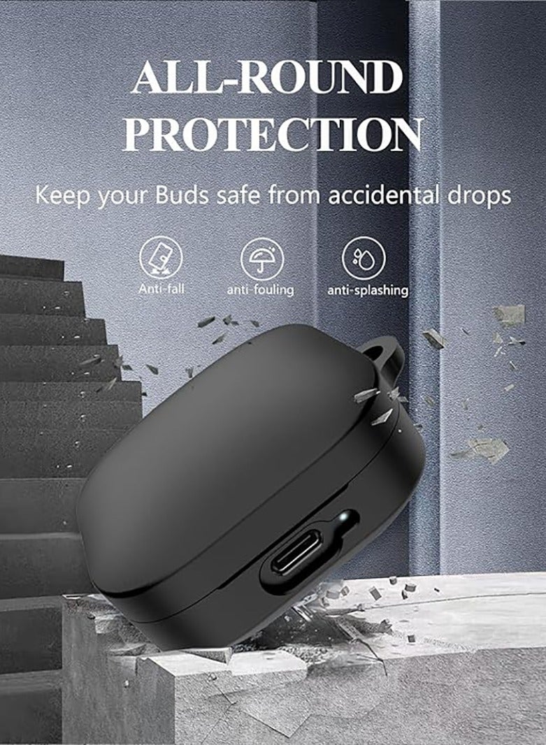 Case for Xiaomi Redmi Buds 6 Active, Soft Silicone Protective Portable Scratch Shock Resistant with Carabiner  Lanyard（Black） - Image 5