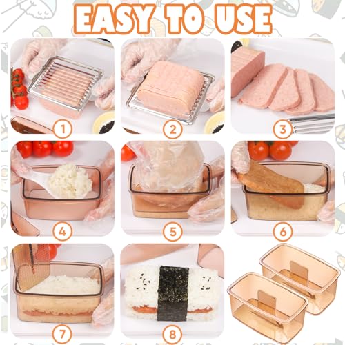 AYCCNH Musubi Press Mold, 2 Pack Onigiri Mold Hawaiian Musubi Maker Kit with 304 Stainless Steel Luncheon Meat Slicer for SPAM - Image 4